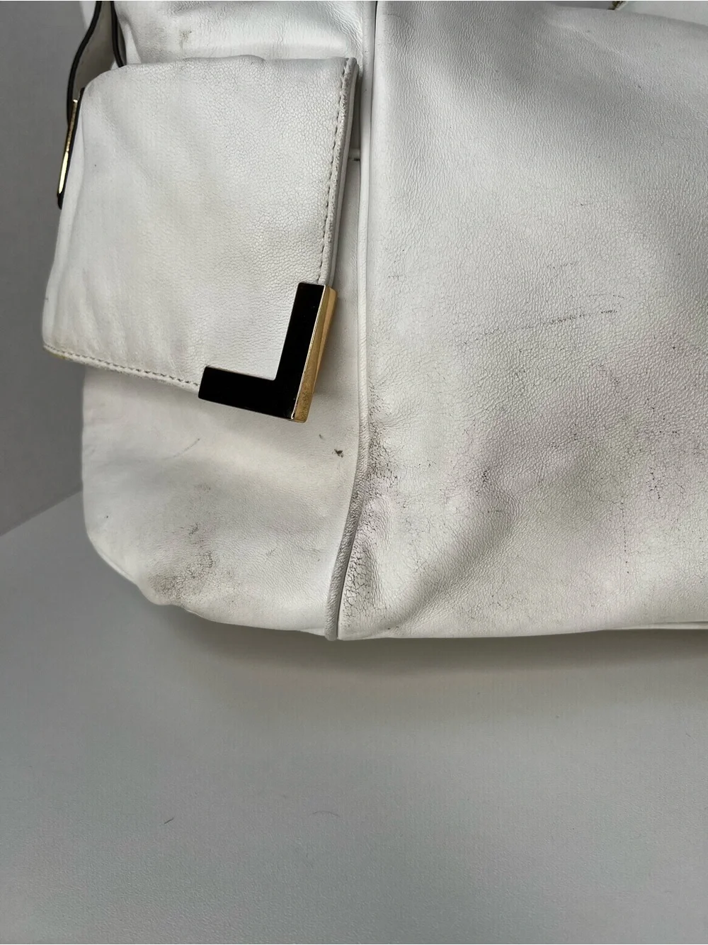 Michael Kors White Leather Large Hobo Shoulder Bag Gold Hardware Purse - Picture 5 of 13